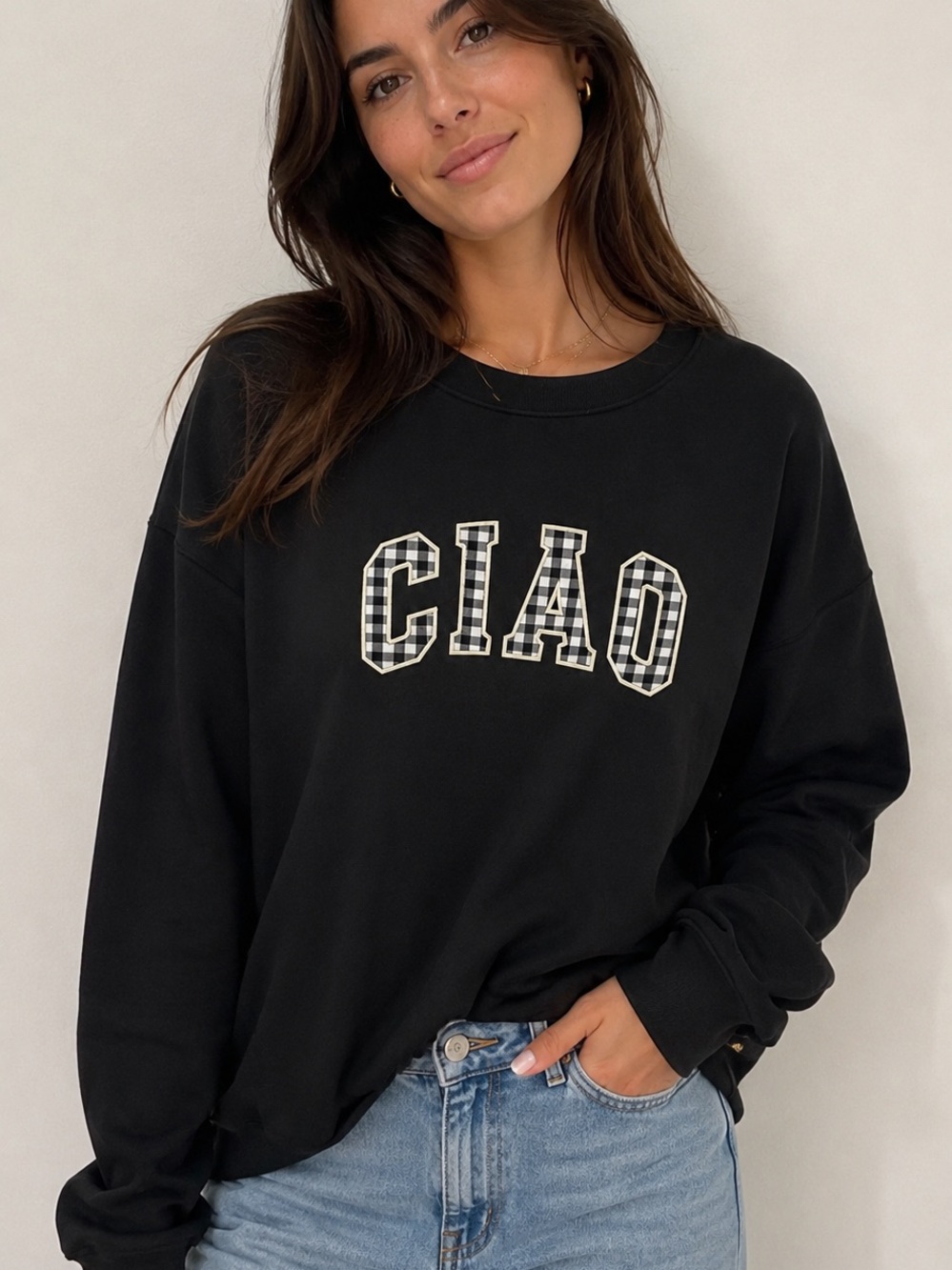 Joyspun CIAO Sweatshirt Women’s L NWT Black Soft Crewneck Pullover Cozy